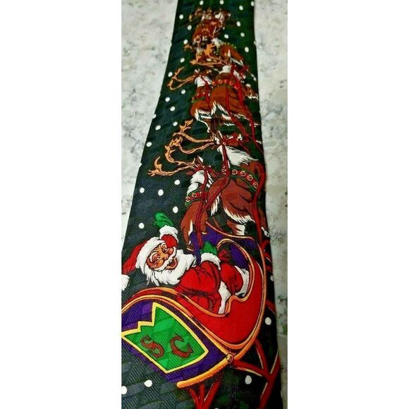 Addiction Vintage 90s Men's Neck Tie Silk Santa's Sleigh Christmas 59"x4" - Picture 2 of 5